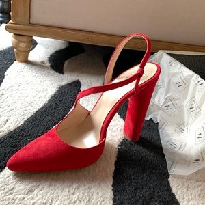 Sexy sling back red suede pumps. Made in Italy. BNIB